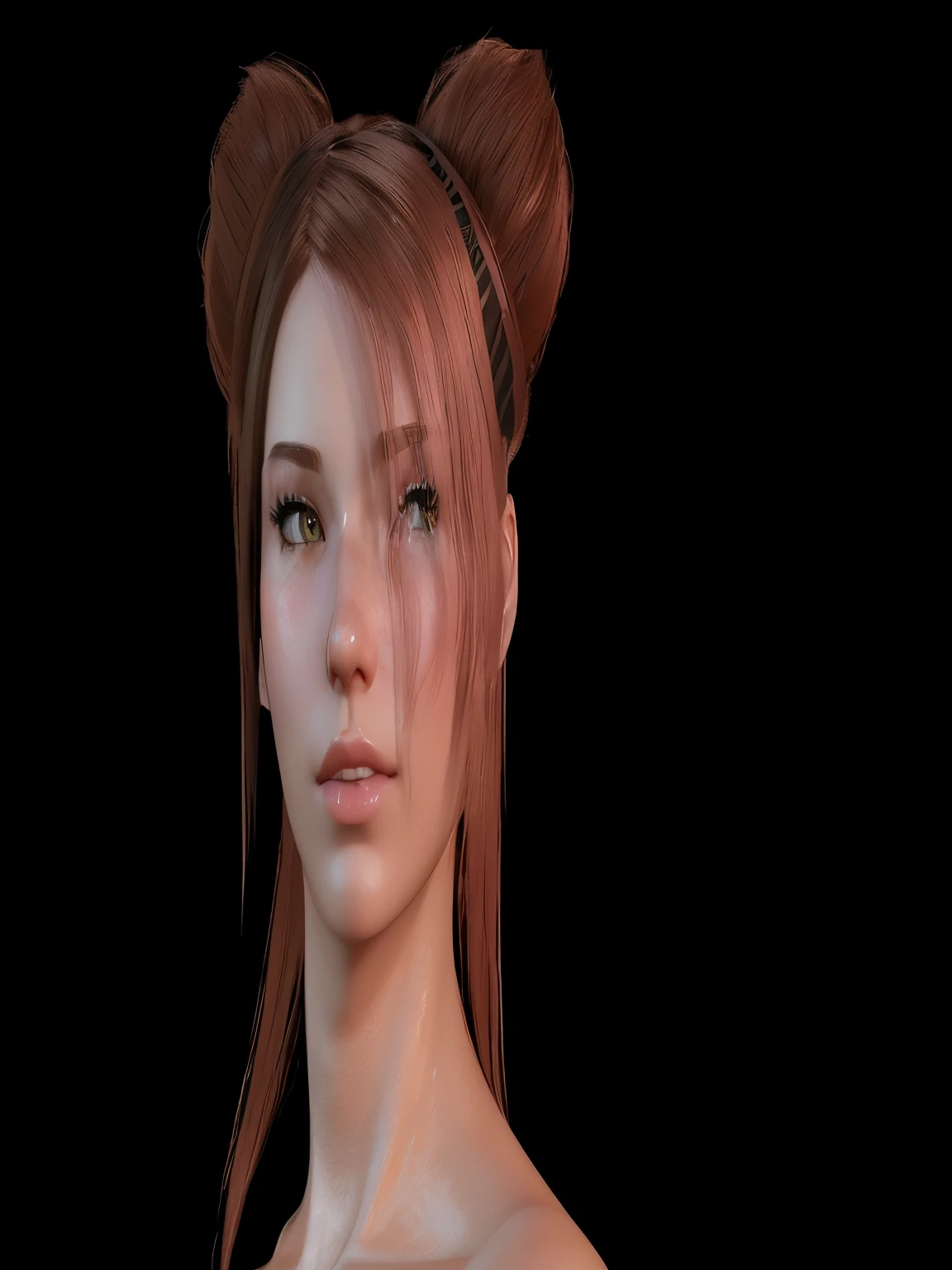 a close up of a woman with a cat ear and a dress, realistic face moody lighting, wlop glossy skin, daz 3d, daz3d, daz 3 d, soft portrait shot 8 k, 3d character realistic, subsurface scattering skin, second life avatar, character close up, close up character, pigtails hair, tanny skin