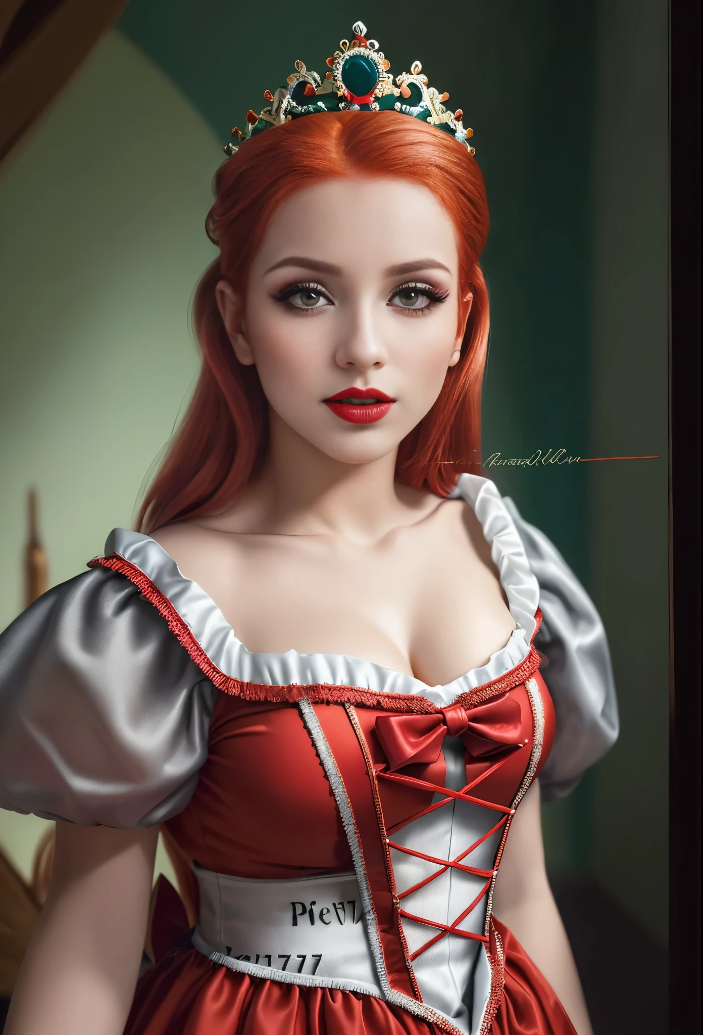 (obra de arte,fotorrealista:1.37),(textura detalhada:1.1),(illustration:1.1),(tiro de vaqueiro:1.4),SnowPrincessw,(Red lips,Pele branca),eyelash,olhos gradientes,(medium breasts:1.2),(17 anos:1.3),ao ar livre,Cabelo preto,Branca de Neve, (vestir, Mangas bufantes:1.3),(Red hair band with bow:1.4),(olhos castanhos:1.4),(natureza:1.1),inexpressivo,olhando para o espectador,(borboleta:1.2),elma,(holding elma:1.4),(Moldura Ornamental,:1.2),QUEBRAR,