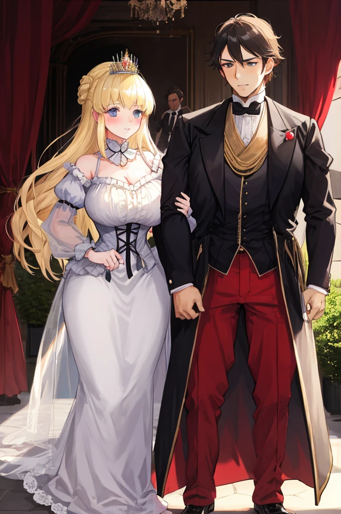 a man，A woman with big ，a couple，heterosexuality，young prince and princess，victorian style，translucent，Dear，no_panties, 