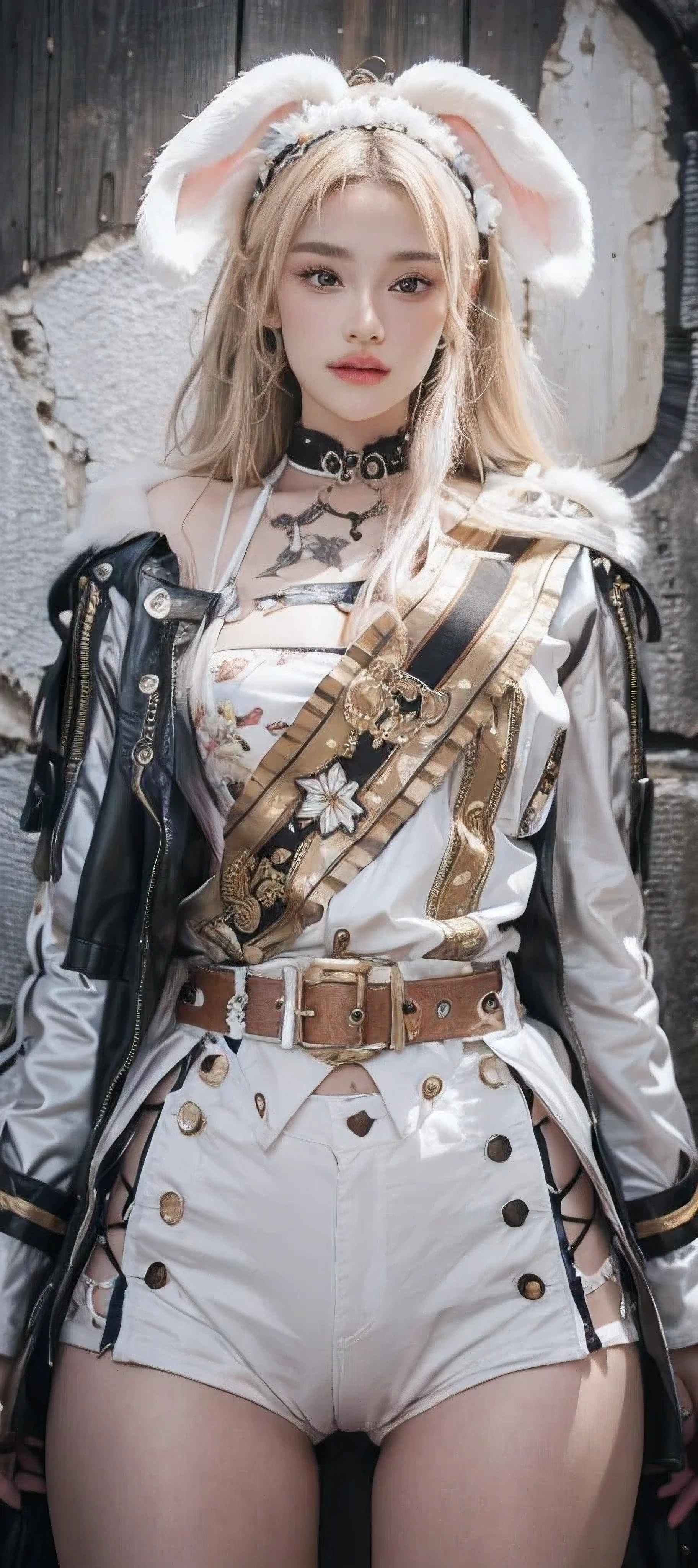 (RAW photo:1.2), ((photorealistic:1.4),(masterpiece:1.3),(best quality:1.4),ultra high res,(detailed facial features),(detailed clothes features),HDR,8k resolution, 1 girl, blush, blonde hair, 8k, ultra high details, perfect nose, sexy bikini, rabbit earsband, cinematic lighting, perfect body, tattoos on body