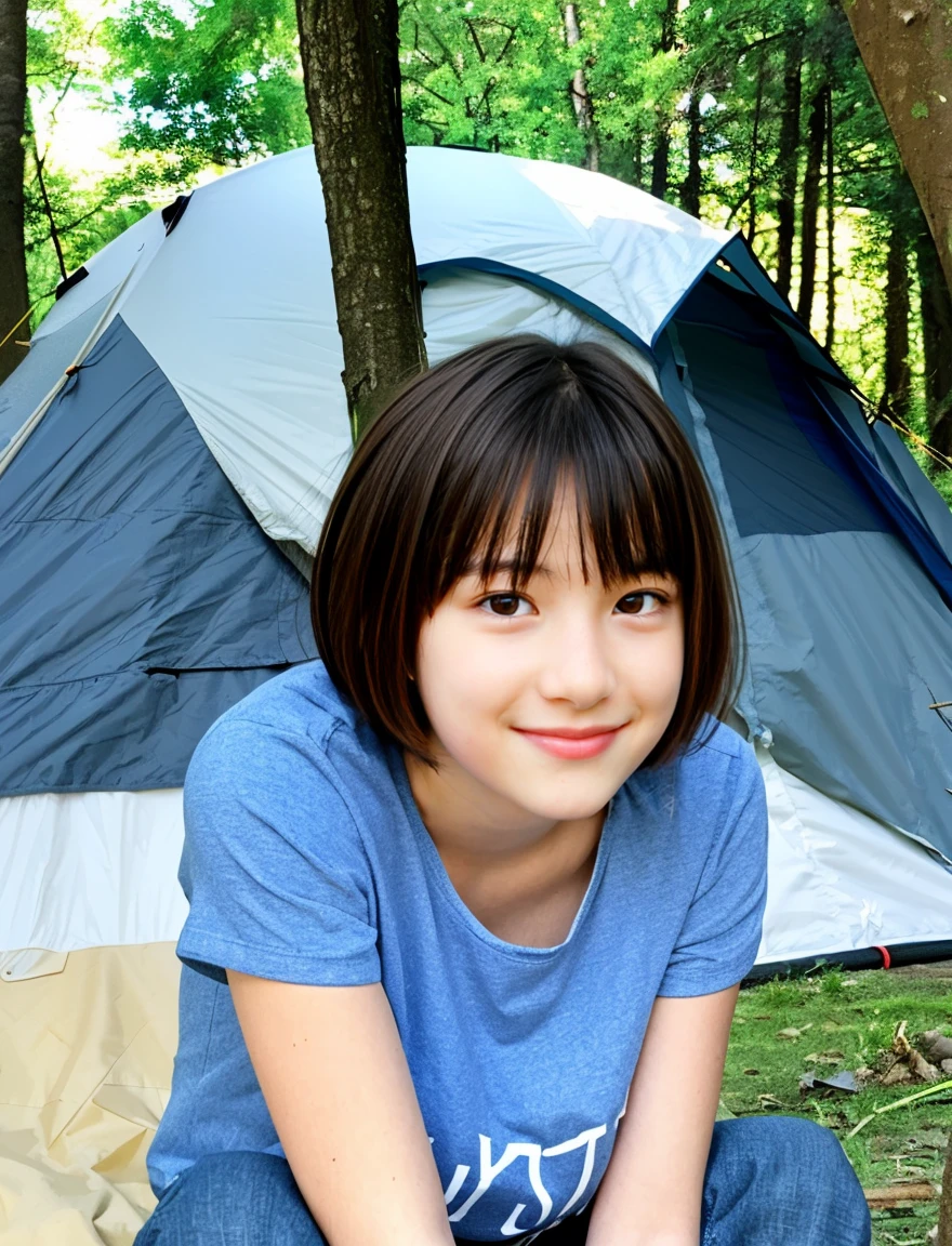 (masterpiece, Highest quality:1.4), Award-winning portraits, 8K, 85mm, alone, Beautiful Face, Delicate girl, (On the grass), Sophisticated, cute, 15 years old, RAW Photos, Confused, High resolution, Sharp focus, Background Blur、(((Flat Chest 、thin and delicate body、Childish atmosphere)))、shiny semi-long hair、ponytail、I have a small mole on my left cheek、 Dark brown eyes、Hair swaying in the wind、sexy、flexible legs、Simple gym wear without text、Knee Shot、Smile shyly、Shot from below、Are sleeping