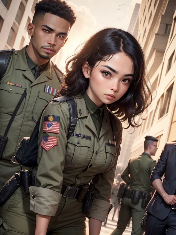 civilian defense service, racially ambiguous partners, safety, war, end of days, success, liberty, hero, pride, joy, bravery, courage, high esteem, love, civilian clothing, tactical chic, well dressed
