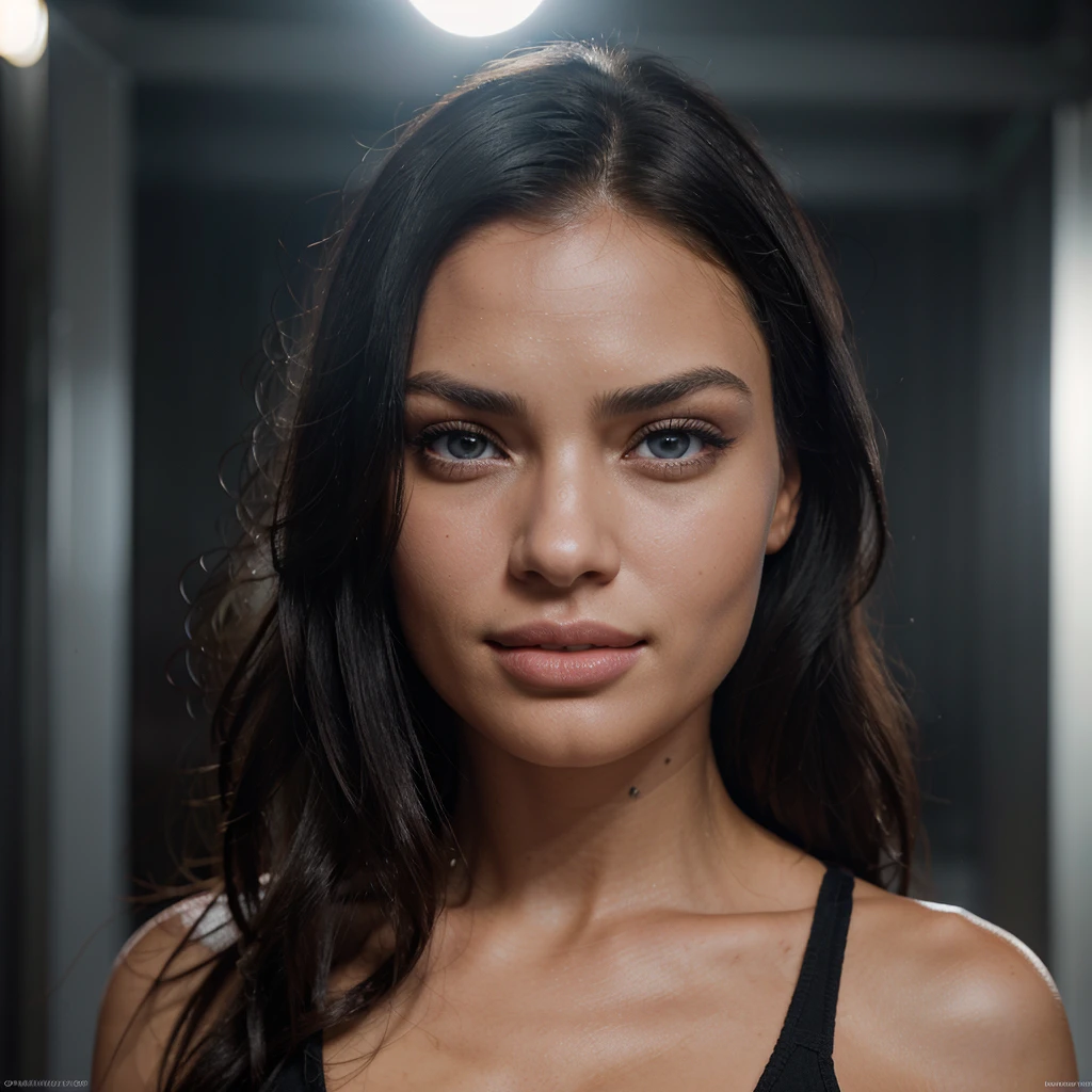 raw photo, close-up, professional portrait, Adriana Lima, blue bra