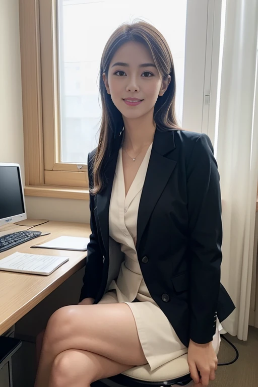 ((she is a doctor)), masutepiece, Best Quality, Ultra-detailed, finely detail, hight resolution, 8K Wallpaper, Perfect dynamic composition, Beautiful detailed eyes, (Doctor's attire),(doctor in a lab coat:1.1), mid-chest, Natural Color Lip, Random and sexy poses,Smile,28 years beautiful women、good tits、Examination room、stethoscope