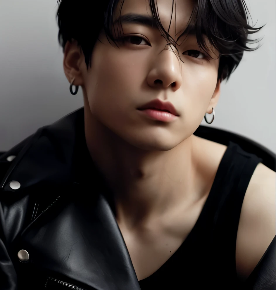 A close-up of an Asian man with black hair, cruel orean goth boy, face with detailed features, Jungkook, corte de cabelo preto hime, cabello blackbangs cabello, goth boy aesthetic, Ele tem cabelo preto com franja, Jeon Jungkook, detalhado, 1 Goth Anime Boy, Sui Ishida com cabelo preto, 🤤 retrato de menino, 1 20 year old goth boy, Penteado branco com corte hime, Jungkook, coreano bonito