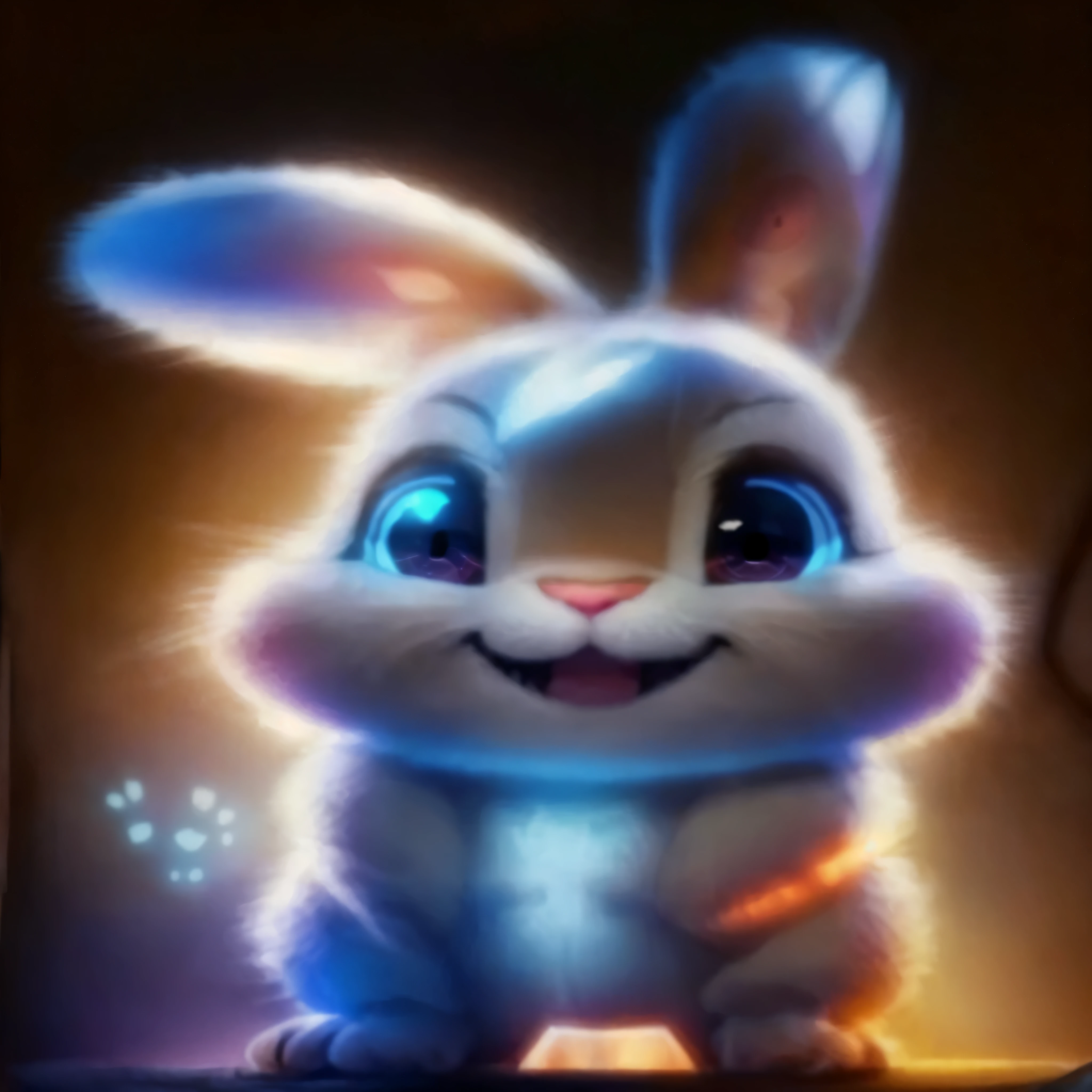 a cartoon rabbit with glowing eyes and glowing eyes sitting on a table, cute anthropomorphic bunny, adorable digital painting, adorable glowing creature, cute digital art, rabbit_bunny, rabbt_character, electrixbunny, super cute and friendly, beautiful white glowing eyes, cute character, rabbit, rabbit face only, big glowing eyes, profile pic, beautiful and cute