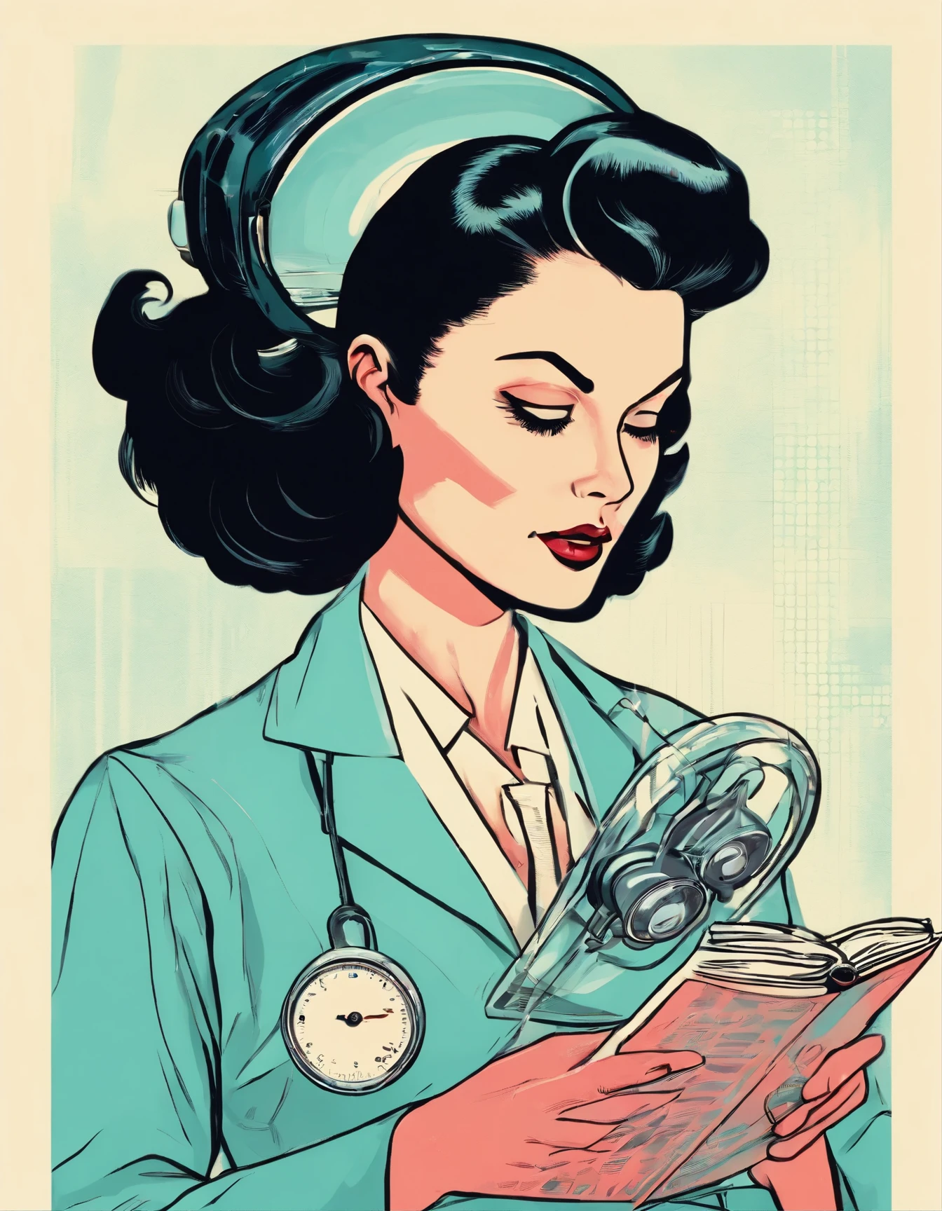 doctor, black hair, reading