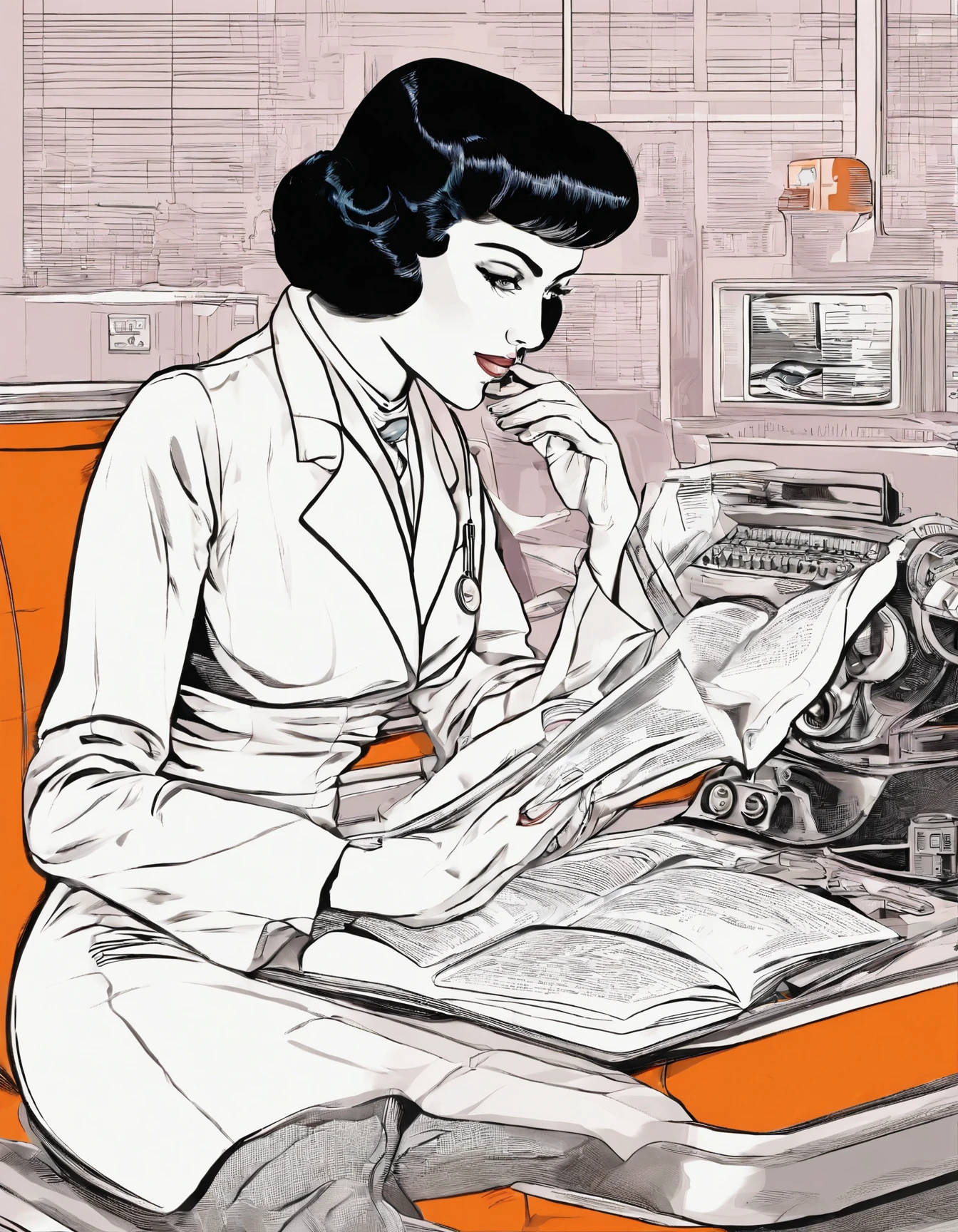 doctor, black hair, reading