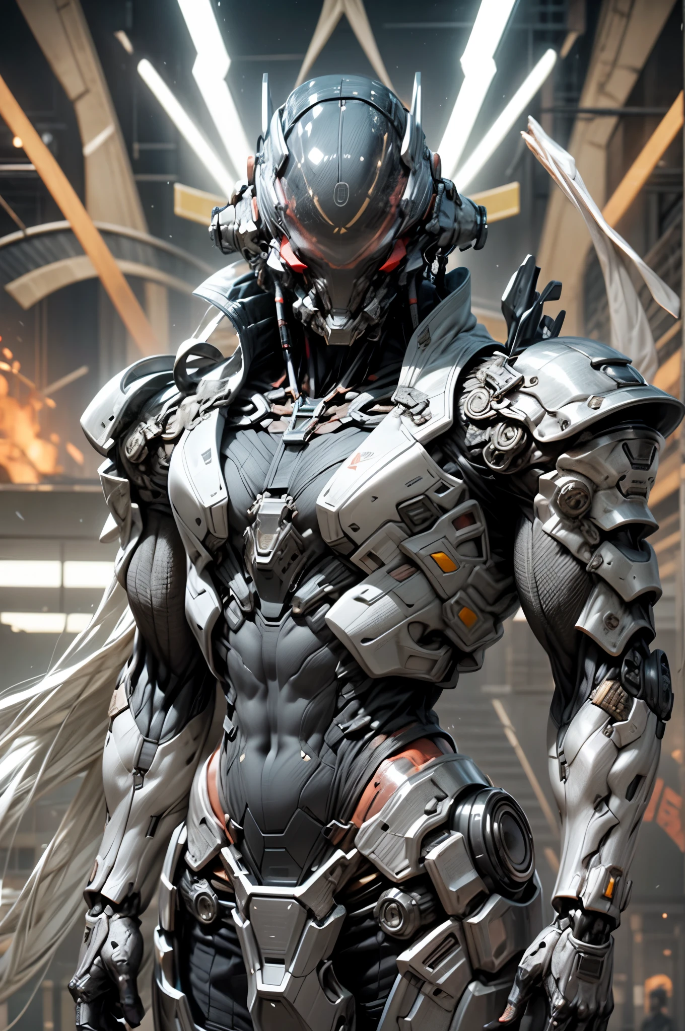 (((An epic and visually stunning digital anime masterpiece:1.5, art piece featuring a ((mid 30’s feminine male:1.5)) elegant military mechanical soldier clad in a sleek yet tactical decorated military trench coat:1.5))), (((flat masculine male chest, beautifully elegant military mechanical mecha head with elegant mecha face and black bar visor:1.6, with an angular masculine male facial structure:1.4))), (((the character is clothed in a scifi tactical double breasted trench coat with a built in exoskeleton:1.6))), (((over a form fitted armor plated yet super sleek and sensually revealing under suit, waist and thighs exposed:1.6))), ((The image showcases the intricacies of the character’s armor and clothing:1.4)), ((capturing their flamboyant feminine essence and heavy mechanical art deco aesthetic:1.5)), ((The character also possesses a more masculine androgynous charm:1.4)), (((with a toned yet heavily muscled gorgeous feminine physique:1.4, a sleek waist:1.4, mesomorphic mechanical muscular torso, toned yet beautifully sleek mechanical arms and legs with thick thighs:1.6, mechanical muscles))), ((looking at viewer)), (((brass metal armor and brown leather))), ((((depth of field, cinematic lighting, chromatic aberration, ray tracing, UHD, masterpiece, top of head covered, super detail, high details, high quality, award winning, 8k, highres)))), (((dieselpunk:1.4, decopunk:1.4, artificial muscle:1.5)))
