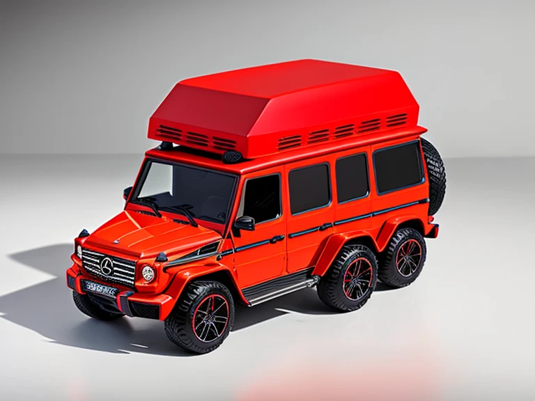 Mercedes Big G,Toy style big G,slick design,best quality,Super detailed,Big G parked in the parking lot,Sufficient lighting,Bright colors,Vehicle details are clear,Sleek toy style,Sleek cartoon style