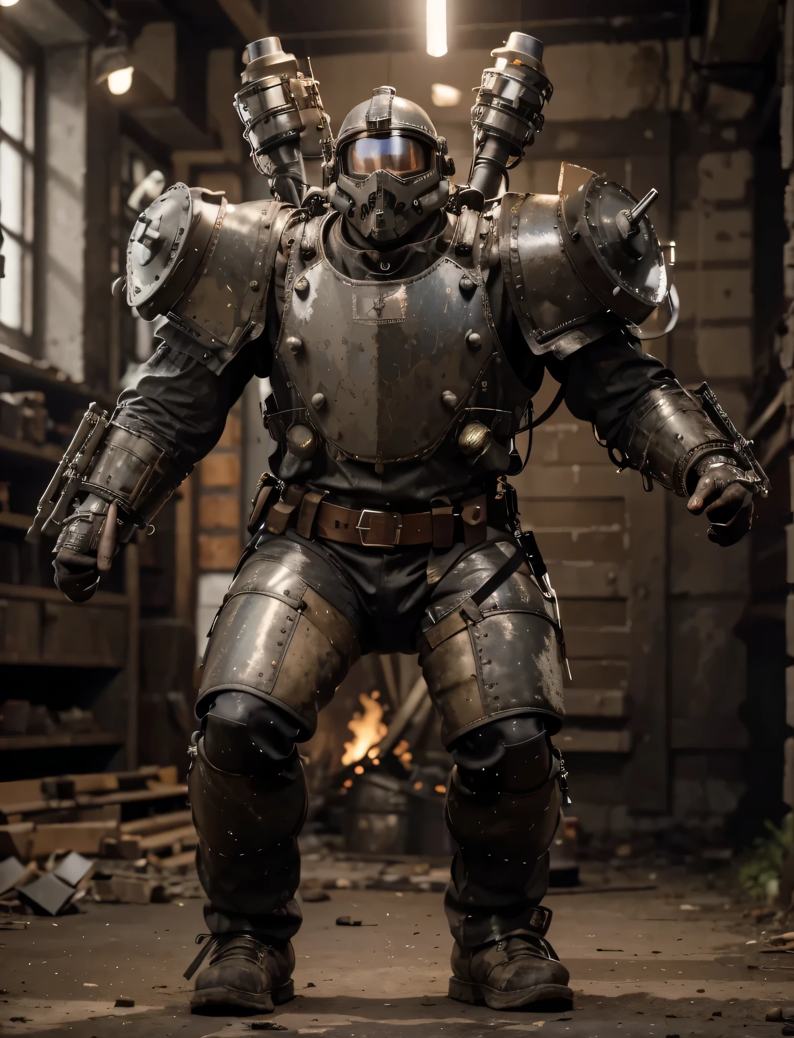 Soldado masculino, Face of a dead German zombie man., casco de metal gris, German style heavy armor WWII dieselpunk style, Tubos y cables, metal iron shoulder pads, Cofre de metal, Belt with ammunition, It is outside Wolfestein Castle, Luz de noche, mucho fuego y humo, ultra detallado, hyper Realista, 4k, ultra detallado image, Realista, muy detallado, perfect composition, gorgeous, Intrincadamente detallado, incredibly detailed, 8 k artistic photography, hiper detallado, obra maestra, ultra detallado, hyper Realista, 4k, ultra detallado image, Realista, muy detallado, perfect composition, gorgeous, Intrincadamente detallado, incredibly detailed, 8 k artistic photography, hiper detallado, obra maestra