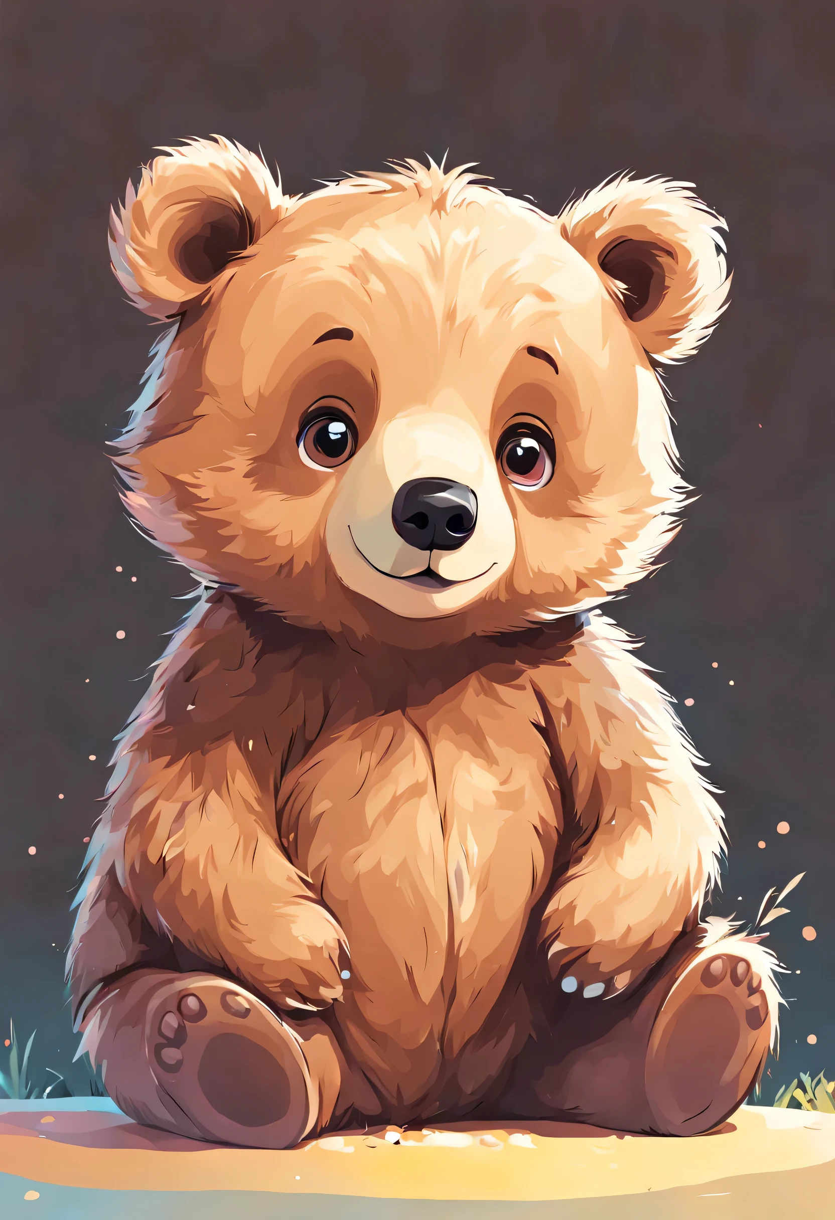 cute brown bear baby, digital illustration, pastel tetradic colors