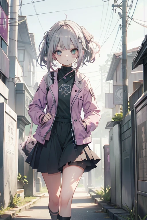 (best quality:1.2), (highest quality:1.2), (perfection:1.1), (flawless:1.1), urban street, 1girl, (evil, dominant look:1.2), (scary grin:1.1), (loli:1.1), dark blouse, short skirt, blushing, colorful short hair, small breasts, (best quality eyes:1.1), highly detailed, 8k, best quality resolution, (most beautiful upscale:1.1)