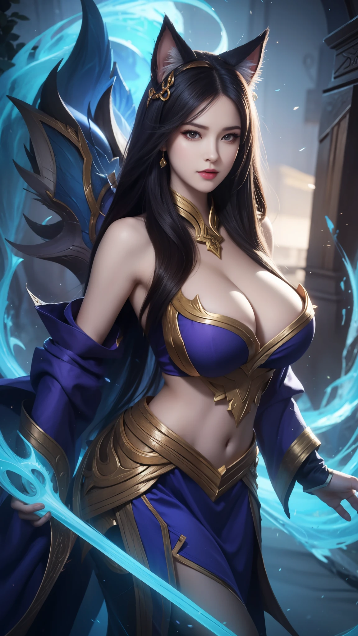 ahri&#39;A character in the League of Legends game，huge boobs，huge ，Show breasts，exposing her chest，