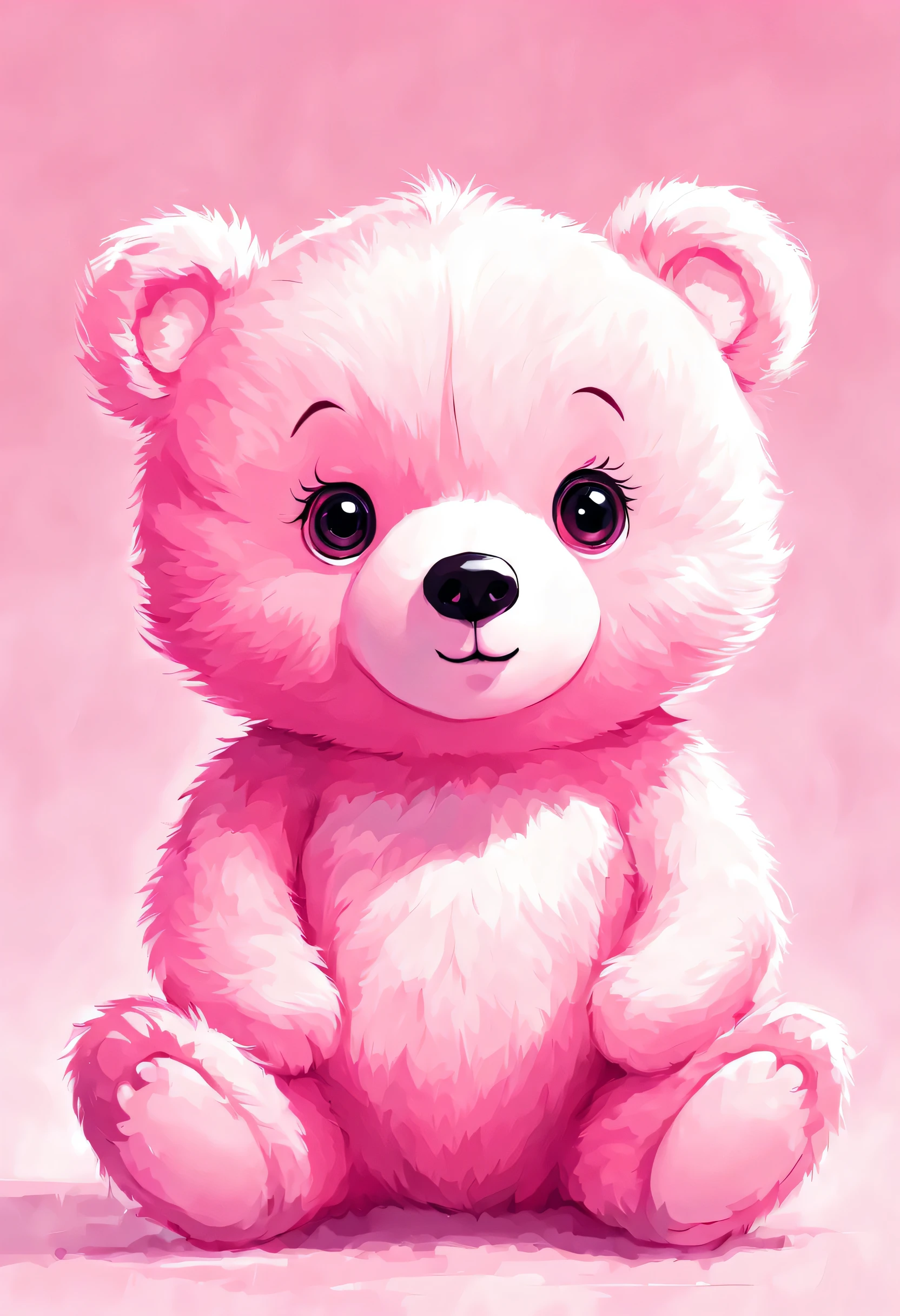 cute pink bear baby, digital illustration, pastel tetradic colors