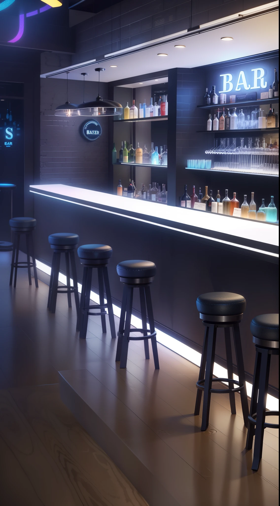 Alafide Bar,There are stools,Bar sign in the background, an illustration of a bar/lounge, background bar, Bar background, lounge background, cocktail bar, Sitting alone in the bar, digital rendering, speakeasy Bar background, background bar, Neon standing bar, Smoky cyberpunk Paris bar, sitting in a bar, High quality rendering