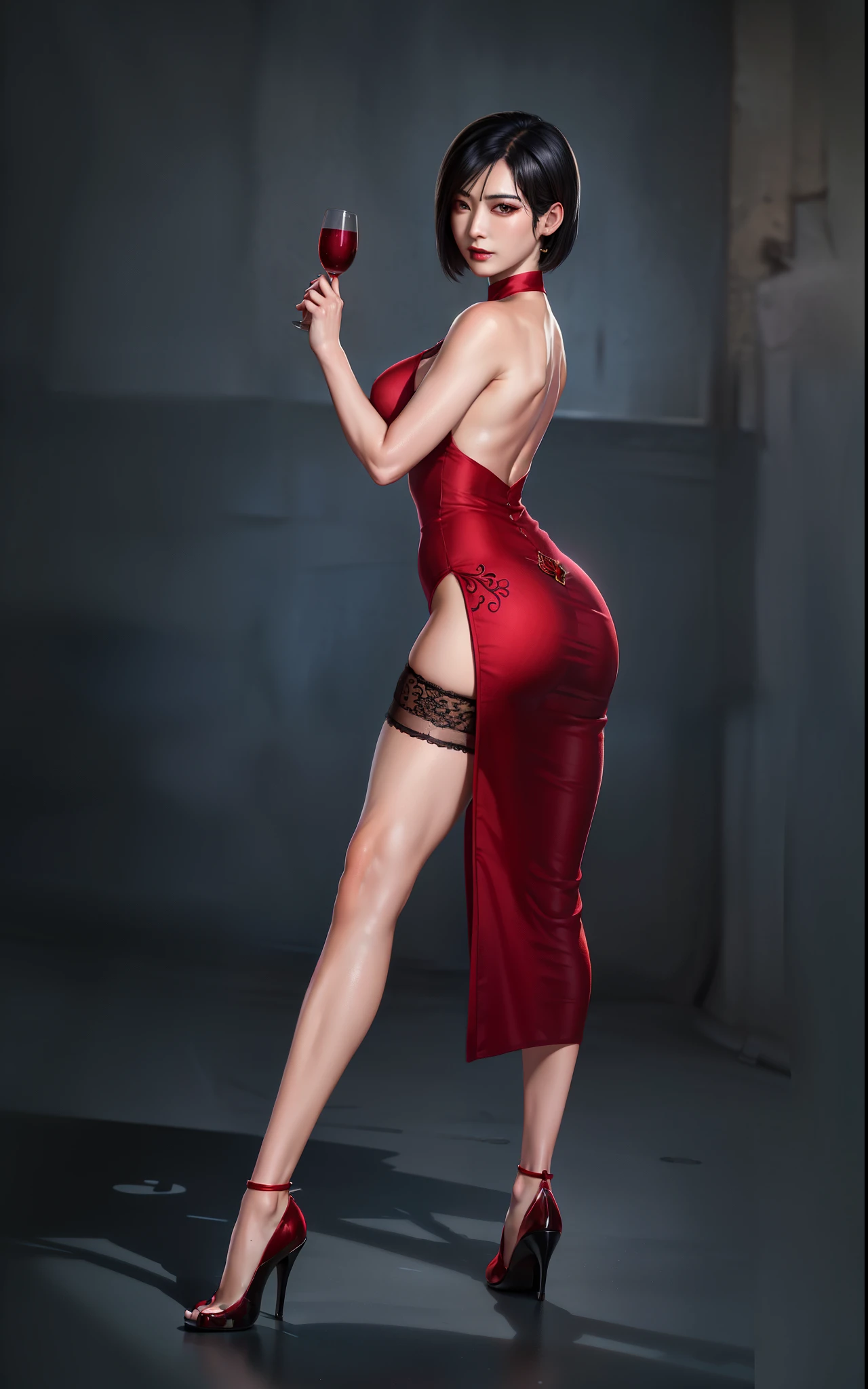 Red cheongsam，A woman sits in a chair,Red clothes， wearing red cheongsam, Silk fabric,Wang Aida&#39;Elegant pattern best quality, 4K, 8K, A high resolution, tmasterpiece:1.2), Flowing skirt, high-heels, ultra - detailed, (actual, realistically, realistically:1.37), Ida.wang, art style embryo, (actual: 1.2), (EndlessReality), (tmasterpiece: 1.2), (Best quality), (ultra - detailed), (8K, 4K, iintricate), wear lingerie, Wear it on your hand.