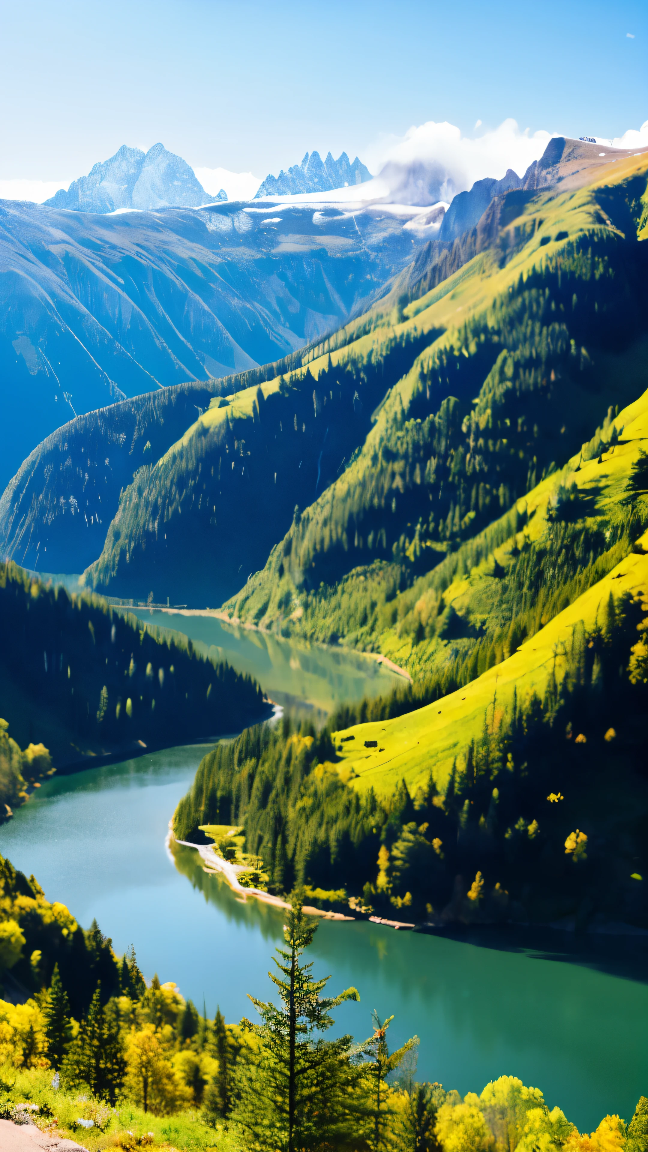 super huge mountain alps great view great nature fantasy huge waterfall high resolution best quality masterpiece