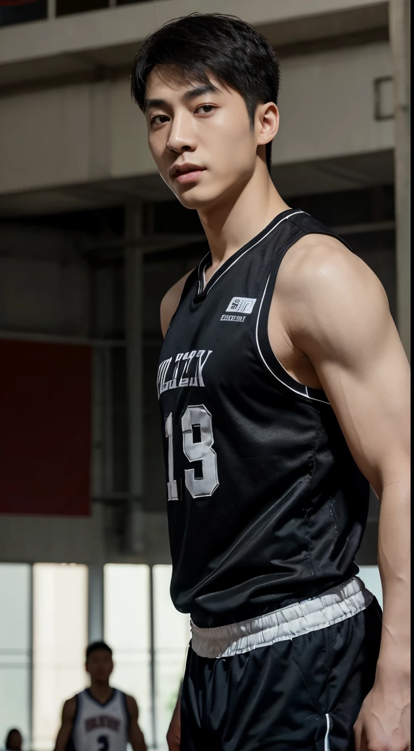 top-quality、masterpiece、超A high resolution、(realisitic:1.4)、详细的脸、独奏、1human male、The upper part of the body、Dark hair、glistning skin、dense skin、(asian human)、architectural、(absurderes、hight resolution、ultra-detailliert)、、1 male、Adults、(20-year-old man)、a handsome、tall muscular man、broad shoulder、extra very short hair、angular jaws、thick neck、thick eyebrow、extra very short hair、A dark-haired、fine eyes and detailed face、 Highly detailed CG Unity 8K wallpapers、intricate-detail、(Style Swirl Magic:0.7)、looking at the spectator、独奏、(full body Esbian:0.6)、细致背景、A detailed face、dynamicposes、、Urban background、dynamic compositions、 big muscle、、((((Crotch bulge))))、a handsome、 ((masutepiece:1.4, Best Quality)), ((masutepiece, Best Quality)), (photographrealistic:1.4)、(((Basketball player)))、sports wear、Man undressed on basketball court、musculature、(masterpiece、top-quality)、、shorth hair、with an intricate、full body Esbian、bright colour、(depth of fields:1.2)、(abdominals)、red blush、looking at the spectator、Spread your legs、Wearing sneakers、Wearing black panties、(((Japan men))),Basketball court、Red bib、Bib、Running、dribbling、Large crowd、Gachimuchi