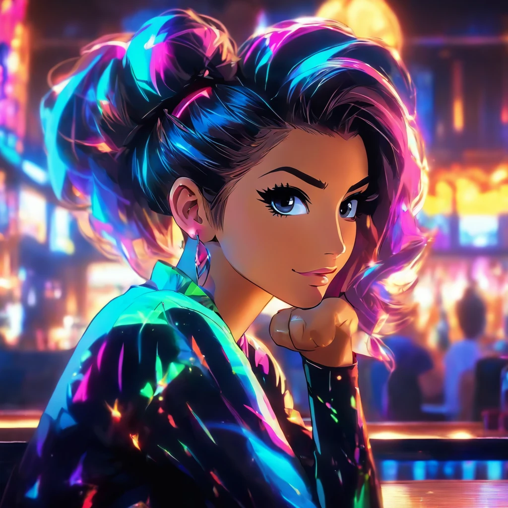 portrait photo of Britt Baker beautiful woman hair updo upsweep nightclub sitting at bar (masterpiece) (highest quality) (be familiar with) (8K) (HDR) (wallpaper) (cinematic lighting) (sharp focus) (Complex)