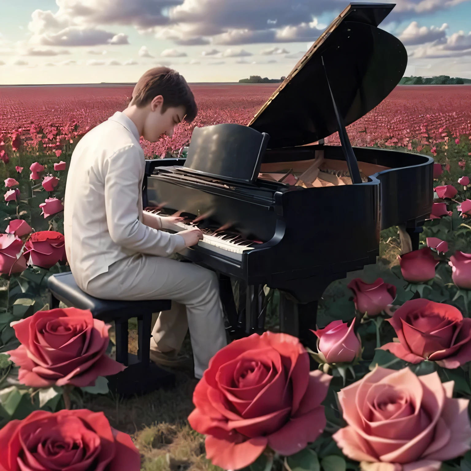 play piano in field of roses