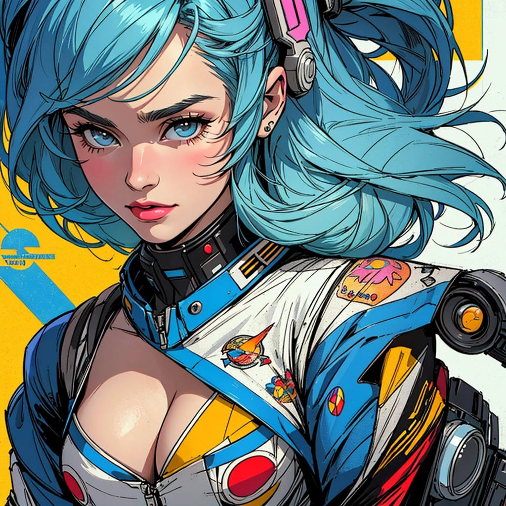 (((highest quality))),masterpiece,1 woman,((the perfect person)),((Super beautiful woman)),detailed perfect face,retro,vintage,classic,60's,70's,80's,old movie posters,abstract,((スペーススリラーmovie poster)),(Futuristic),Geometric pattern,very delicate,movie poster_white frame,universe,Milky Way,planet,,propaganda,universe飛行士,breast enhancement,simple,(big breasts),(cleavage),cyber punk,