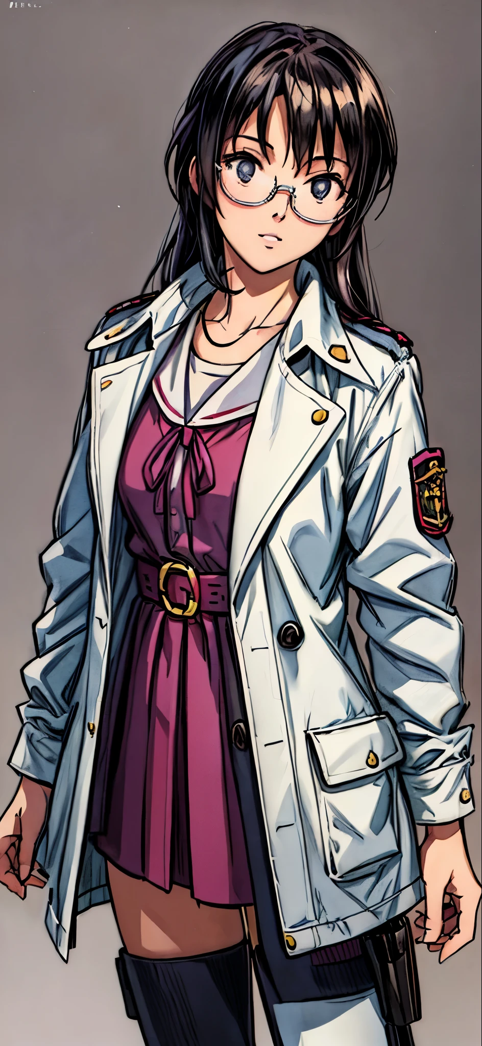 (highest quality,4K,8K,High resolution,table top:1.2), super detailed, (realistic,photorealistic,photo-realistic:1.37),((full body)), Unfortunate,Glasses,((black hair)), ((long hair)),beige trench coat,necklace,high heels,beautiful and fine eyes, beautiful detailed lips, highly detailed eyes and face, long eyelashes, realistic anime 3D style, Smooth anime CG art, Digital rendering by Makoto Shinkai, Moe anime art style, photorealistic rendering of an anime girl, Shinkai Makoto style, Cute anime girl visuals, realistic young anime girl, girl fan art, Created by Anime Artist'studio of.
