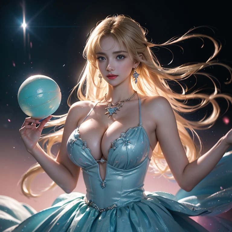 masterpiece,Highest image quality,Super details,best quality ,extremely delicate and beautiful, Very detailed,best quality, official art, Extremely detailed CG unified 8k wallpaper, Ana de Armas portrait photo, Blonde hair with black pupils,shiny skin, (beautiful eyes:1.1), beautiful skin, big watery eyes,(detailed lighting:1.2), (Beautiful and detailed light:1.3), Ice Blue Water Foam Galaxy Starburst Fairy Color Mint Skirt,beautiful breast balls, The most perfect breast ball shape,firm breast balls,Deep cleavage,Naked of breast,complex, digital drawing, Smooth, sharp focus, end of the world, epic reality, (high dynamic range:1.4), (pastel colors:1.4), Revelation,Bright colors, night, screen space refraction, (intricate details, Super detailed:1.3), art station, lens, vignette, complex background, buliding,Beautiful smile,The most beautiful look,Detailed moon background,Dreamcatcher earrings,The best look,Beautiful intricate necklace,