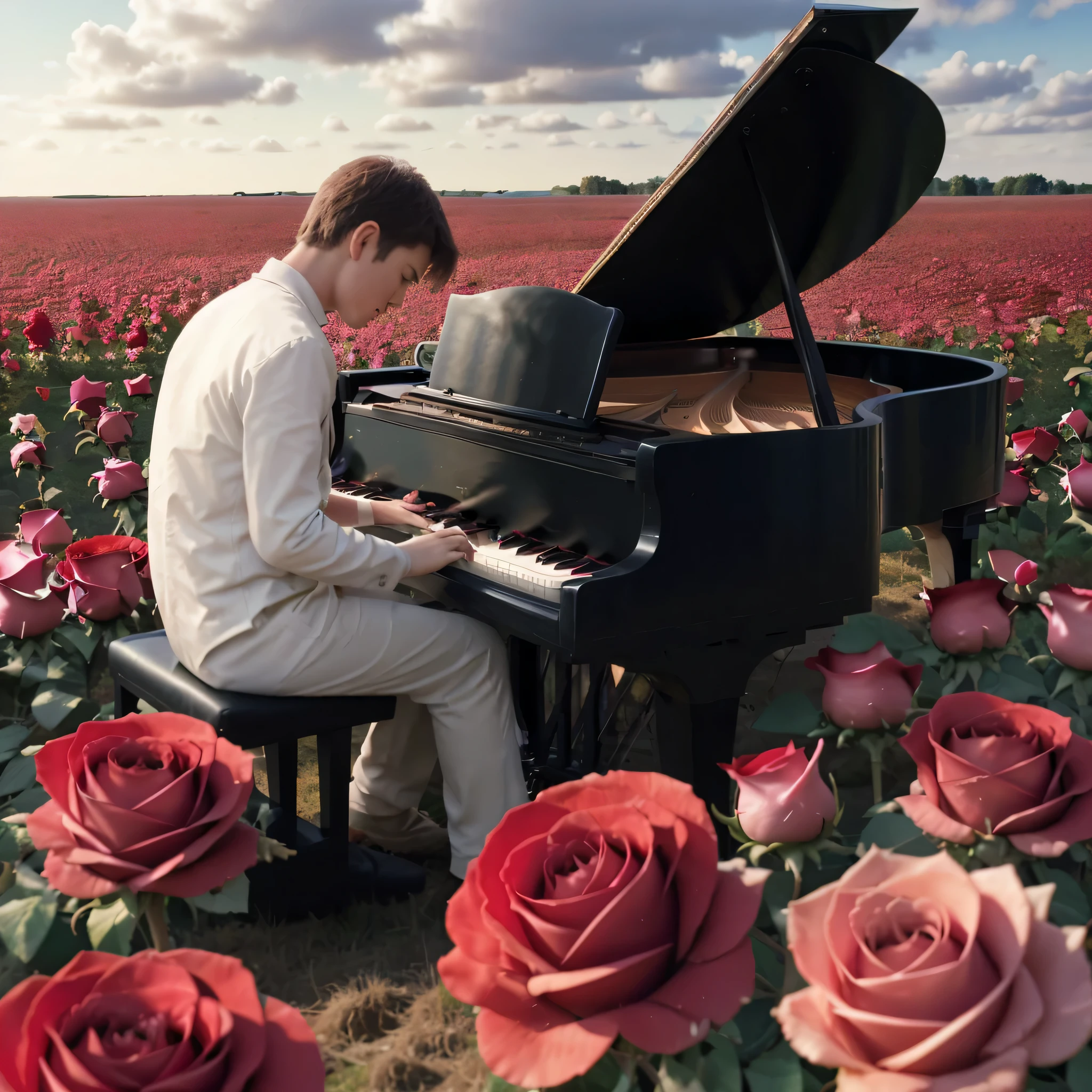 play piano in field of roses
