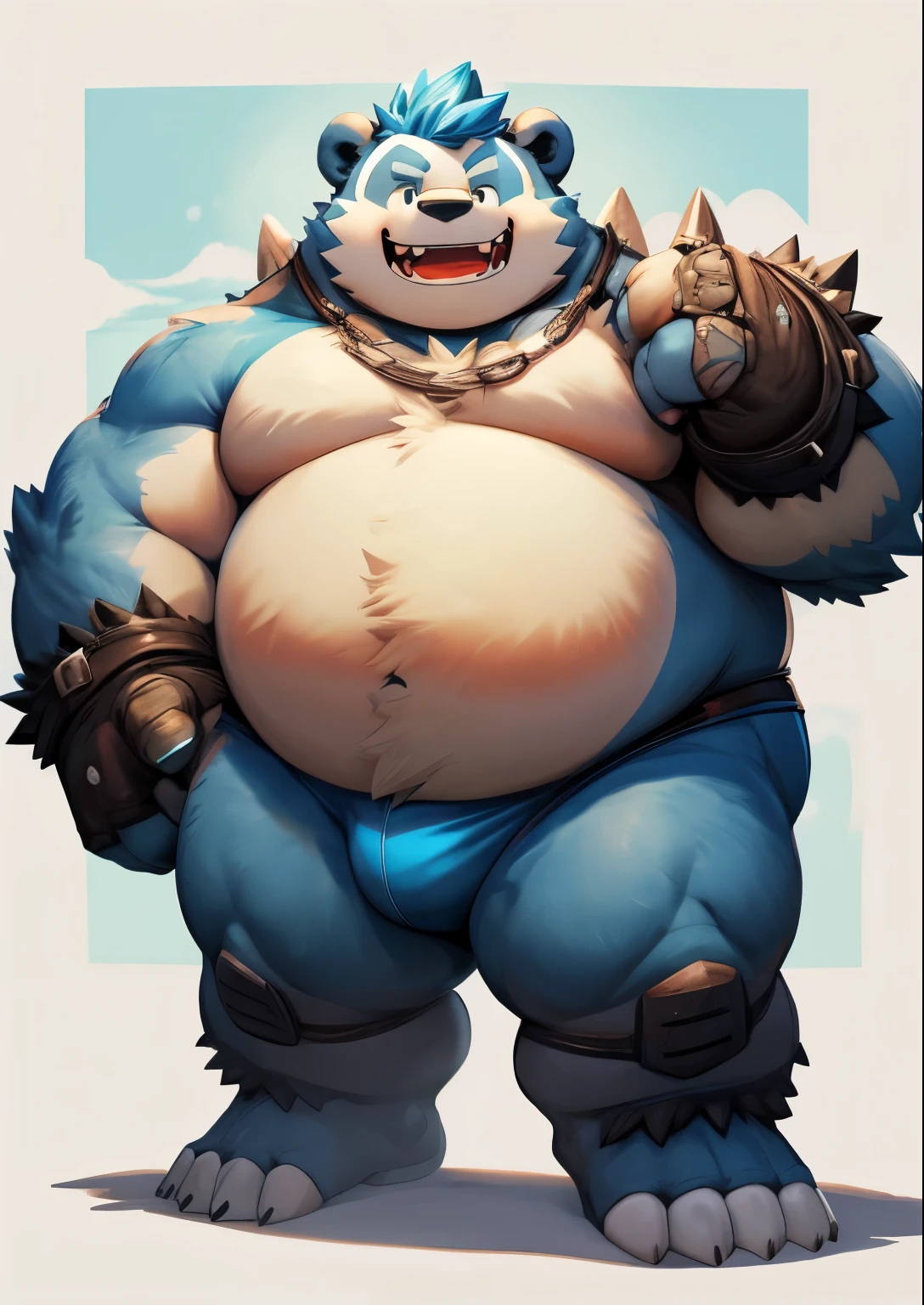 blue genitalia,solo,male people,chubbiness,small fat,Bare-chested, solo, Detailed pubic hair, A high resolution,, tmasterpiece,Excessive obesity,Obesity in the extremities,Lift your feet,foot in the air,Correct body proportions,overweight,(Snorlax:0.5),roadhog,proportions,overweight,,Pangoro,(roadhog:1.9),briefig bulge