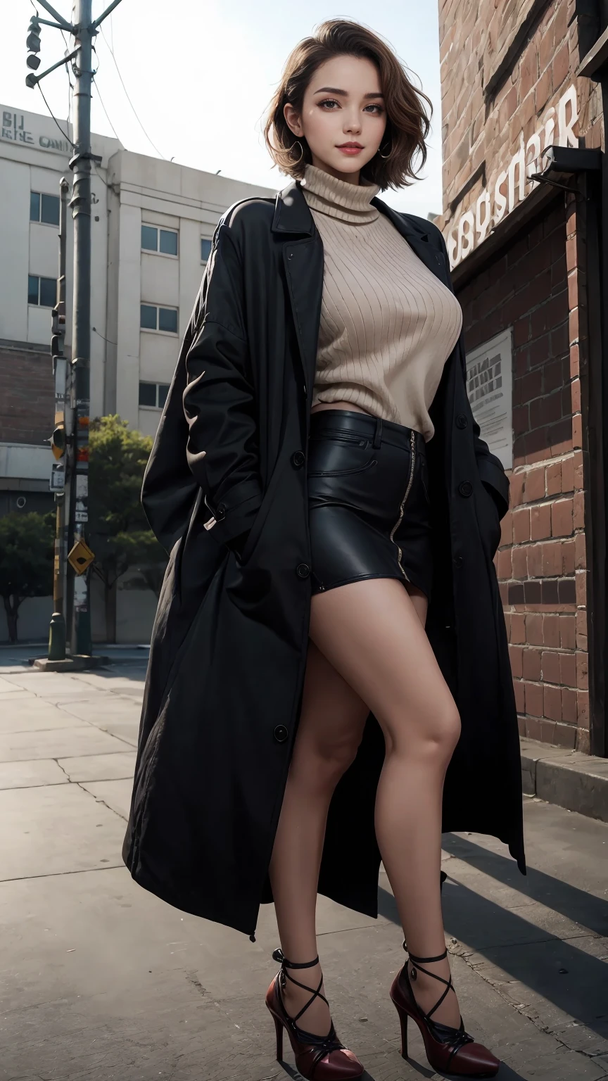 A tall, Busty 35-year-old beauty standing in the middle of a city street,legs separated,which stands on the street,legs separated, Highly detailed photo of a beautiful model, Beautiful giantess poses with her legs apart, Enchanted smile,Realistic painting style,NSFW,Black color hair,Show forehead,The face of an Asian beauty,Wet clothes,The body was wet with heavy rain,(Smooth and white skin)(Body plumpness)(Not wearing a bra)(Completely naked)(tonedbody)(There are abs and pectoral muscles)(There are muscle lines)(nice breasts)(camel-toe)(Vulvar shape)(does not wear panties)(Vaginal valgus )(There is pubic hair)(Perfect slim leg shape)(Wear 18cm tall black pointed toe heels)Background of the bustling streets of the city