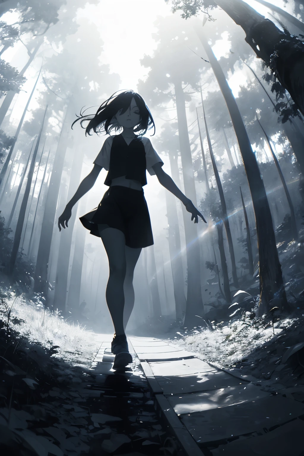 absurdres, highres, ultra detailed, (no human:1.3),
BREAK
, Create an image using a prism effect, with light refracting and creating a colorful, kaleidoscopic appearance.
BREAK
, Design an image with a fisheye lens effect, capturing a wide field of view with a distinctive, curved perspective.
BREAK
, Capture a forest path, with towering trees, dappled sunlight, and a sense of tranquility and natural beauty.
BREAK
, Illustrate a monochromatic world, using only shades of black, white, and gray to convey depth, emotion, and a striking visual impact.