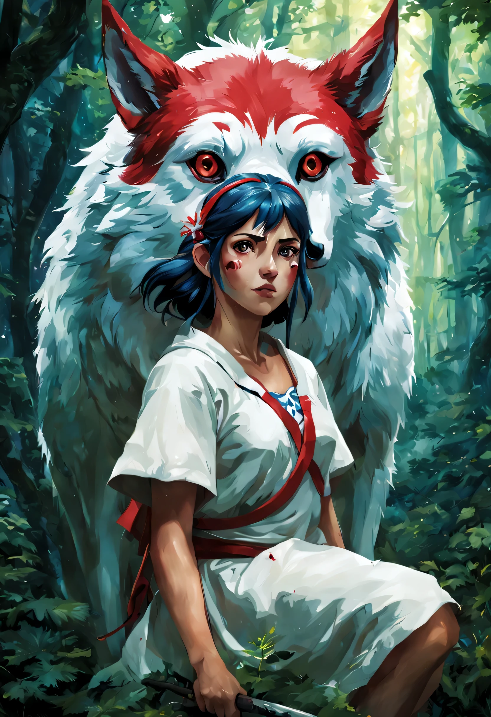 Anime illustration of Princess Mononoke from Studio Ghibli, by artgerm. stunning artwork