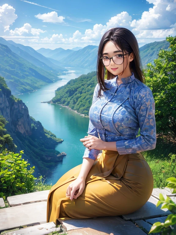 wearing acmm top, olive green acmm top, long sleeves, wearing acmm long skirt, olive green acmm long skirt, printed skirt, skin birght and smooth as wax,
masterpiece, best quality, high quality, extremely detailed CG unity 8k wallpaper, scenery, outdoors, sky, cloud, day, no humans, mountain, landscape, water, tree, blue sky, waterfall, cliff, nature, lake, river, cloudy sky,award winning photography, Bokeh, Depth of Field, HDR, bloom, Chromatic Aberration ,Photorealistic,extremely detailed, trending on artstation, trending on CGsociety, Intricate, High Detail, dramatic, art by midjourney,