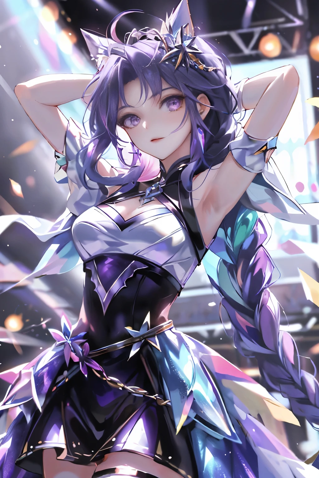 (masterpiece, best quality:1.5), (ultra detailed, high resolution, 8k, beautiful detailed, UHD, best anatomy), purple hair, small breasts, 1girl, barefoot, glass art, glass, Beautiful gradation, wondrous, break glass, Glass background, Everything is cracking to pieces, Cracked image