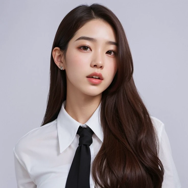 Mujer de Araffe con el pelo largo que lleva una camisa blanca y corbata negra, jaeyeon nam, Jinyoung Shin, female korean idol portrait, retrato de jossi de blackpink, lee ji - eun, heonhwa choe, lee ji-eun, bae suzy, aparcar desde-min, TaeJune Kim, muchacha coreana, artista coreano, hermosa mujer surcoreana