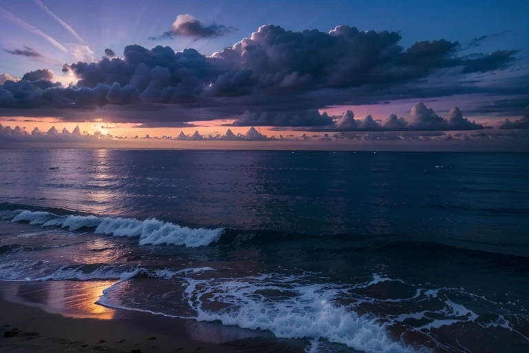 purple  evening  ocean sky view. 4k