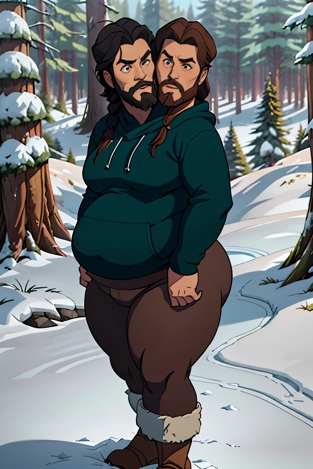 score_9, score_8_up, score_7_up, 1girl, skinny, straddling, tan, pigtails, size difference, ((foreskin)), huge penis, (cumdrip), testicles, orgasm, snow, outdoors, snow field, sky, winter town, breast press, veiny penis, (biting own lip:0.7), choker, blush, saliva, braided pigtails, redhead, orange hair, , body, brown skinned male, arab male, anal, doggystyle, back view, grabbing hair, grabbing pigtails, handsome male, 1boy