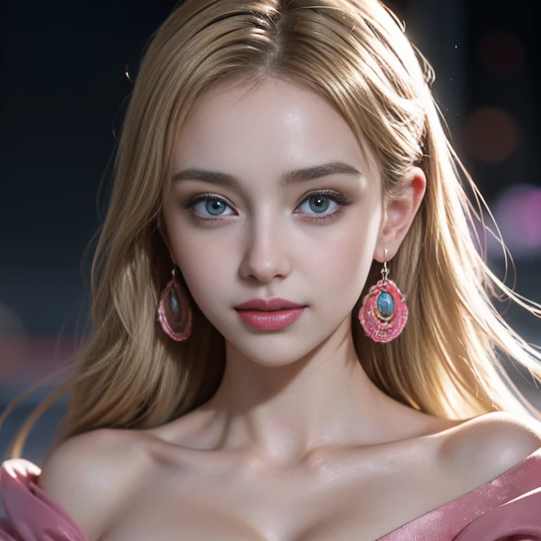masterpiece,Highest image quality,Super details,best quality ,extremely delicate and beautiful, Very detailed,best quality, official art, Extremely detailed CG unified 8k wallpaper, Ana de Armas portrait photo, Blonde hair with black pupils,shiny skin, (beautiful eyes:1.1), beautiful skin, big watery eyes,(detailed lighting:1.2), (Beautiful and detailed light:1.3),Bubble lip gloss, delicate and dignified romantic pink dress,Beautiful udder, The most perfect breast shape,firm breast,Deep cleavage,Naked of breast,complex, digital drawing, Smooth, sharp focus, end of the world, epic reality, (high dynamic range:1.4), (pastel colors:1.4), Revelation,Bright colors, screen space refraction, (intricate details, Super detailed:1.3), art station, lens, complex background, buliding,Beautiful smile,The most beautiful look,Dreamcatcher earrings,The best look,Beautiful bubble lip gloss, delicate, dignified and romantic pink goddess,
