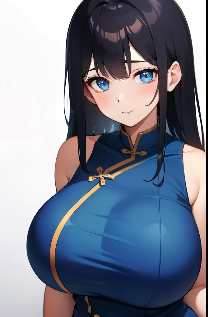 Asian dusky girl Portrait, (huge ), sky blue Chinese dress sleeveless, sexy figure, sexy pose, seductive body,