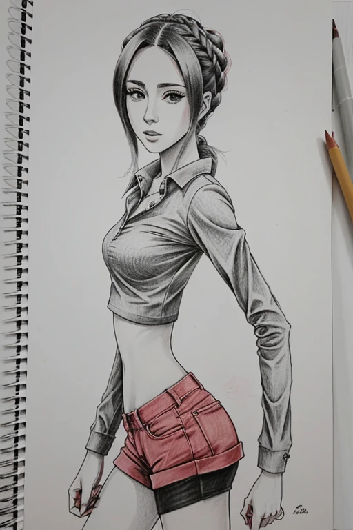 una mujer con falda corta y top con falda roja, estilo animado character, Fanart de Urban Girl, Boceto coloreado de alta calidad, un dibujo animado, in estilo animado, in an estilo animado, Dibujo a todo color, estilo animado, estilo animado drawing, female personaje animado, personaje animado, dibujo coloreado, mujer anime, ink and pencil, dibujo de dibujos animados