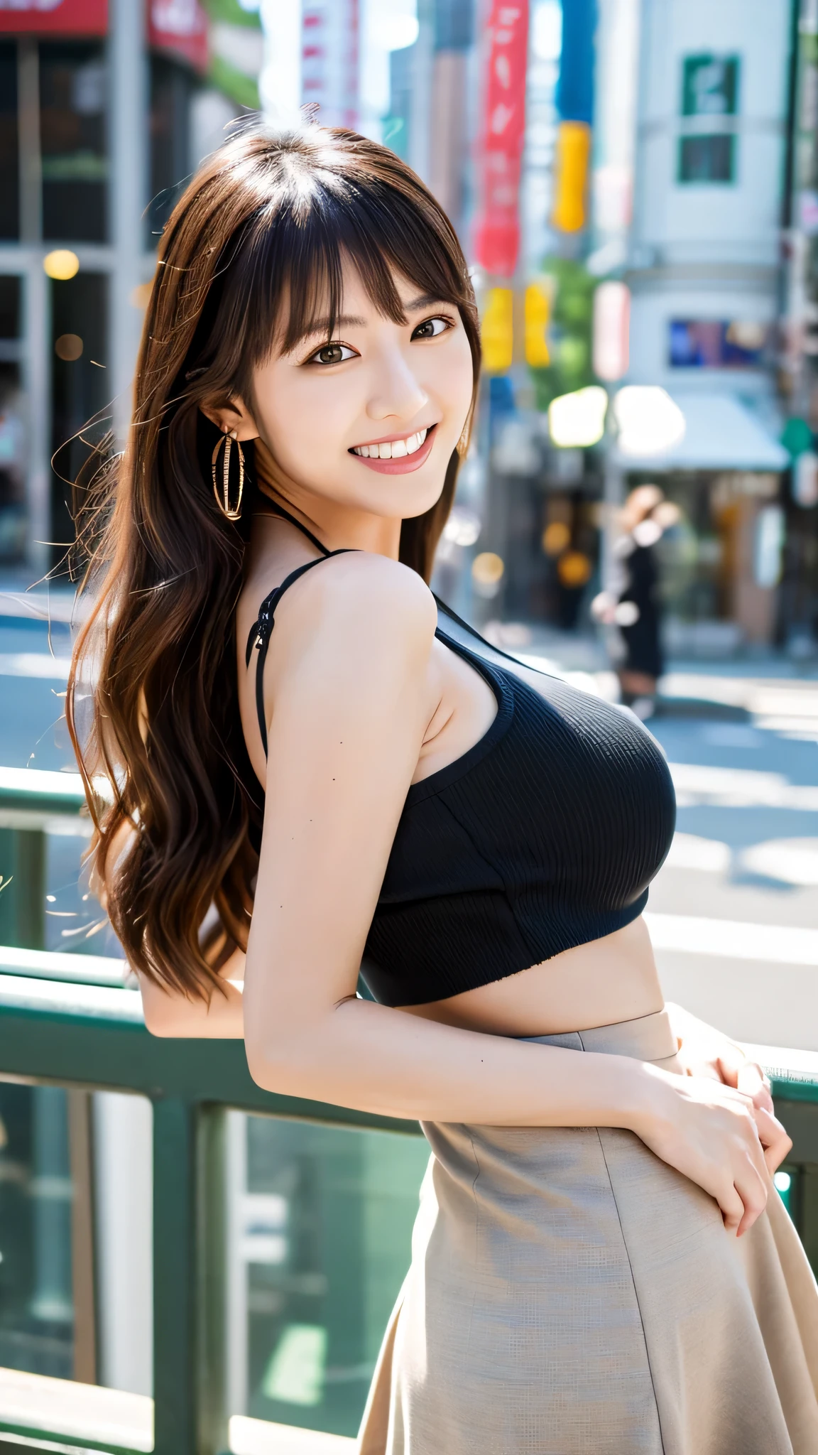 highest resolution, 4K, masterpiece: 1.3), japanese mature, sexy: 1.1, fine eyes, slender body shape, realistic teeth, double eyelid, whole body, highest quality, be familiar with, In the city, mini skirt