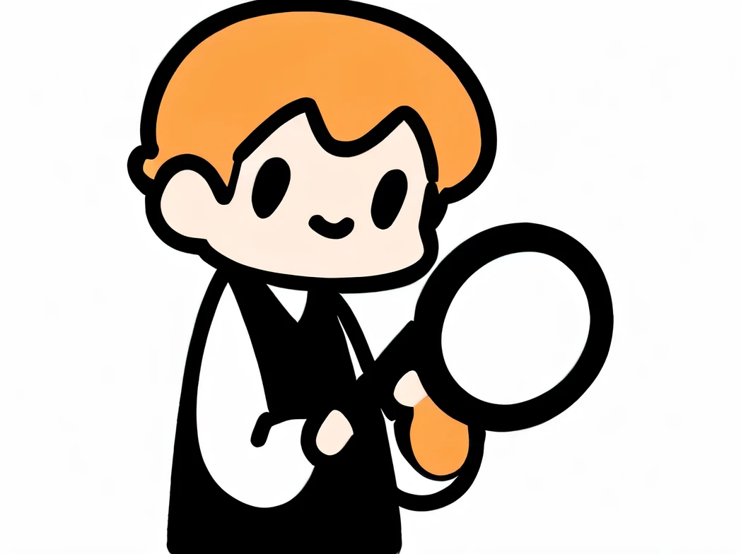 White background，A boy observes with a magnifying glass