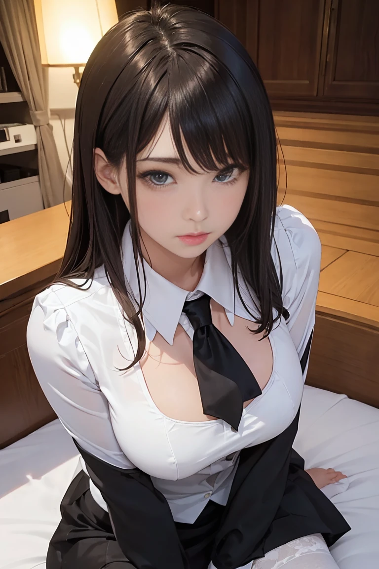 Sucking dick | Lewd | nsfw | topless | (1girl 24 years old:1.3), (photorealistic:1.4), (masterpiece, top quality, best quality, official art), extreme detailed, highest detailed, (ultra-detailed), ((an extremely delicate and beautiful)), cinematic light, (realisticlying:1.3), (highdetailskin:1.2), high resolution, 8K UHD, 4K, 8K, Bokeh, digital SLR camera, absurderes, Optimal proportions of four fingers and one thumb,
((silky long hair)), (brown hair), beautiful face, perfect face, highly detailed beautiful face,
Cute, shy,faint smile
hotel reception, midnight,
dynamic angle, from above,
((Wearing a black formal blazer)), ((white blouse with collar)), cleavage, skirt, lacepantyhose, blue underwear,
open legs a little, kneel down,