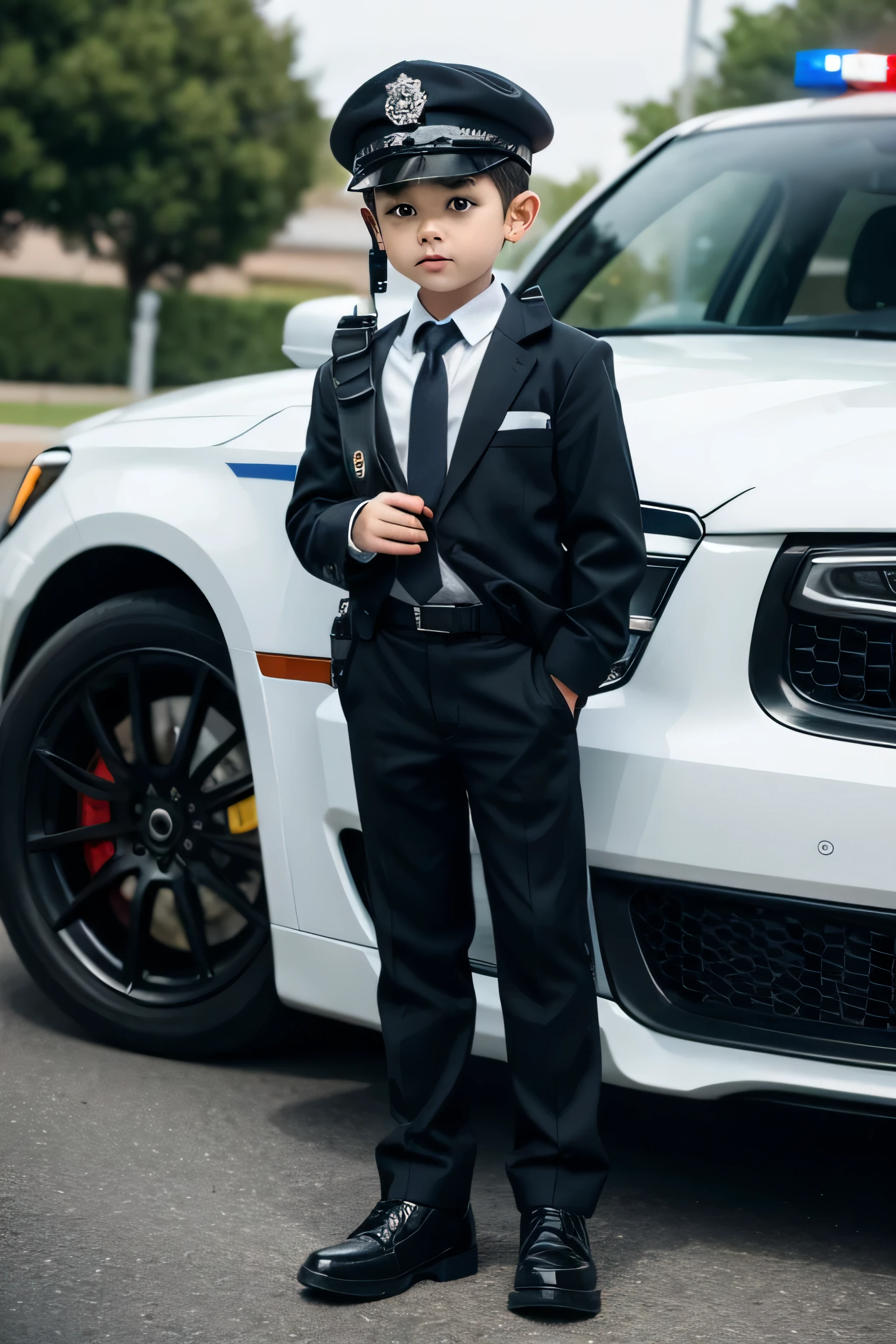 boy in police uniform holding walkie talkie