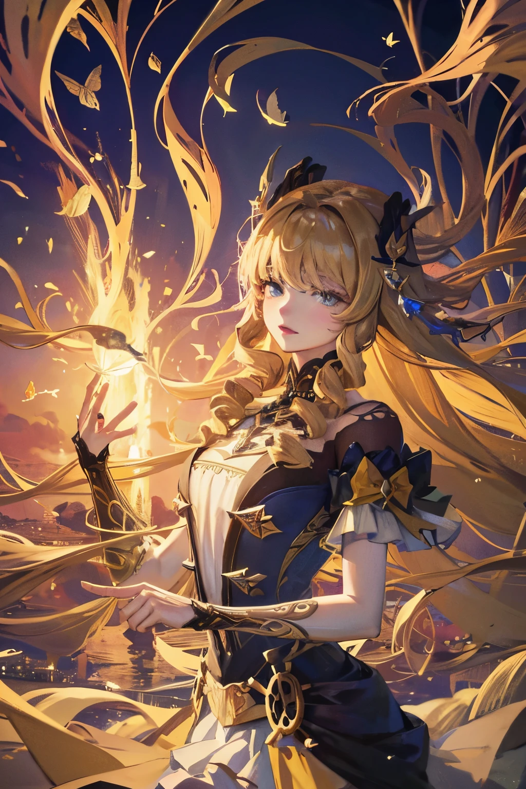 Anime girl in butterfly headdress and blue dress, fantasy art style, 8k high quality detailed art, ((beautiful fantasy queen)), Beautiful anime portrait, Beautiful fantasy anime, Beautiful anime style, Anime Fantasy Illustration, Beautiful and cute with plop, Detailed digital animation art, Beautiful anime art style, Astral Fairy, guweiz style artwork