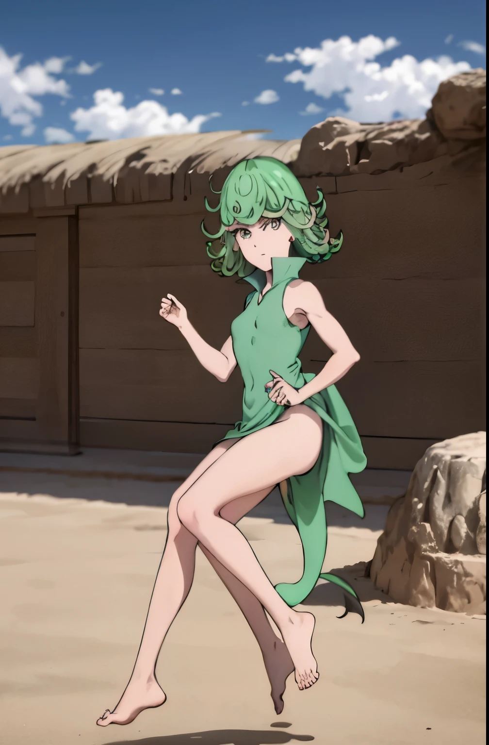 (obra maestra, Mejor calidad:1.2), solo, 1 chica, tatsumaki, no divertido, boca cerrada, mirando a un espectador, session, Llevaba ropa de vuelo Dunhuang, muslos, wide muslos,