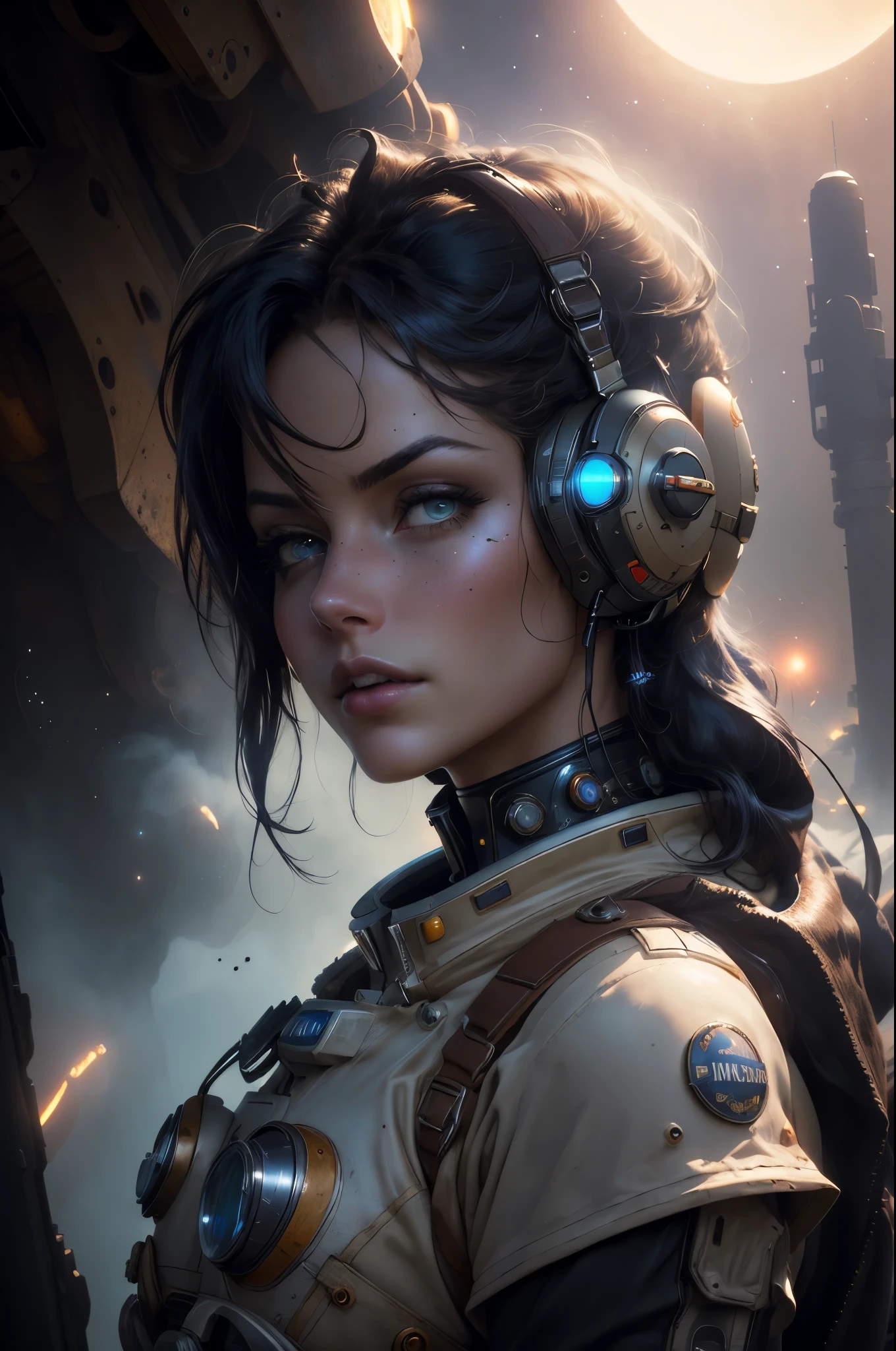 (Best quality,4K,8K,A high resolution,Masterpiece:1.2),(Realistic,Photorealistic,photo-realistic:1.37),Erica Durance as a Astronaut,Steam punk,film-noir,Otherworldly,Vivid colors,Dreamlike,Sci-fi,subtly lit,Atmospheric,view of the cosmos,Steam-powered machinery,Ethereal,hauntingly beautiful,Moody shadows,Retro-futuristic technology,Starlight fog,exploration,Adventure,Mystery,Galactic environment,exalted,Isolated heroine,Interstellar Travel,dramatic contrast,distant planets,Majestic face,Sci-fi fashion,Smoke and fog effects,contrasting textures,Timeless beauty