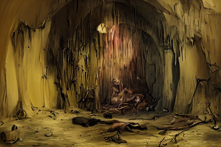 dark, monster, in cave, holes, monstrous, stalactites, (Hieronymus Bosch:1.0), tree limbs