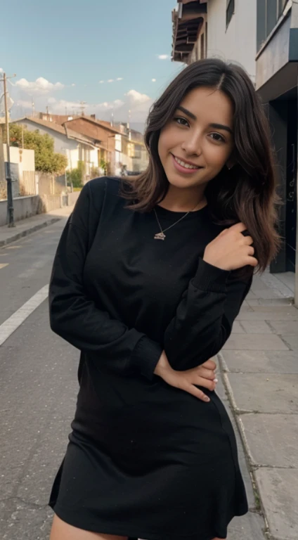 Mejor calidad, 8k, 32k, obra maestra ,pelo bob , Pelo Ondulado , 24 years , chaqueta de cuero negro , Vestido ajustado hasta el muslo de cuero negro,Botas de cuero negro,Caminando por la calle ,sonriente,El color del cabello es rubio,Todo el cuerpo,, foto con amigas